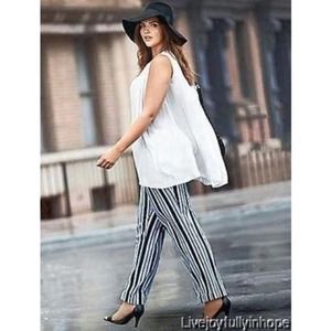 NWT‎ Lane Bryant The Lena Navy Blue & White Striped Linen Blend Trouser. Size 24